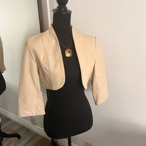 White House|Black Market Cropped Cream Leather Jacket